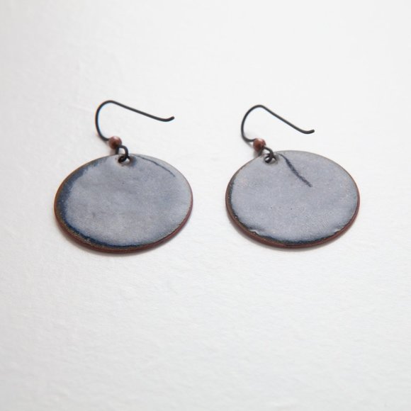 Handmade Copper Enamel Earrings Pierced Dangle Round Boho Rustic Handcrafted - Picture 11 of 11